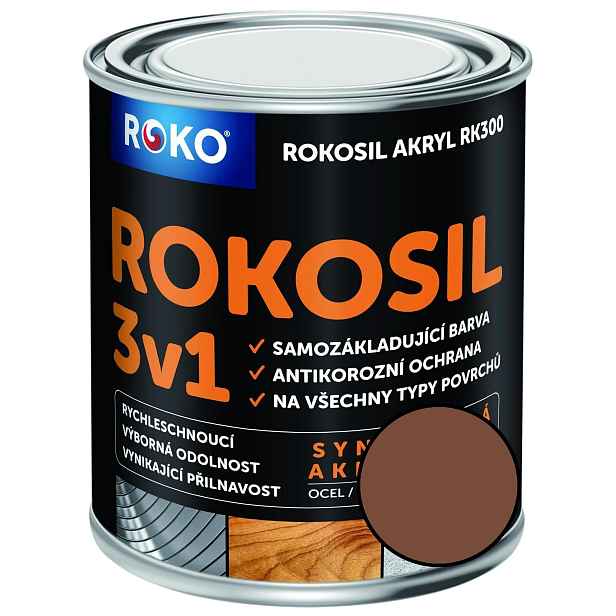 Barva samozákladující Rokosil akryl 3v1 RK 300 2320 hnedá světlá, 0,6 l