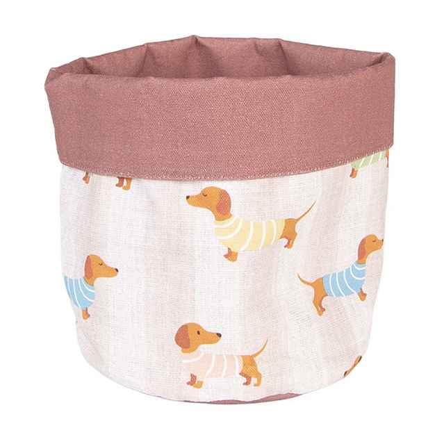 Béžový bavlněný košík na pečivo s jezevčíky Puppy Pullover - Ø 15*16 cm Clayre & Eef