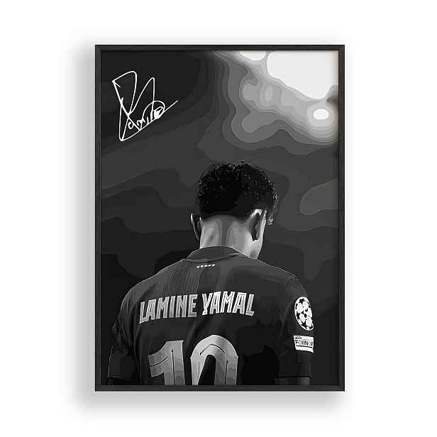 Obraz Lamine Yamal Barcelona Plakát Rámeček Dřevěný Černý 30x42 cm