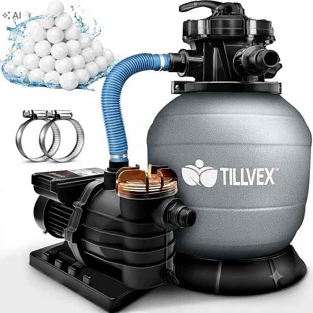 Pískový filtr Do Bazénu 13200 L H 550 W s časovačem a kuličkami 1200 g