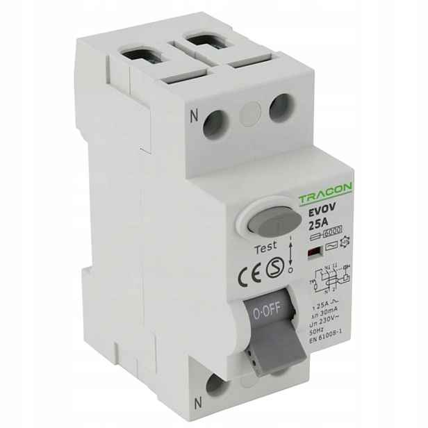 Proudový spínač 25A 2P 30mA Ac EVOV2P2503 Tracon