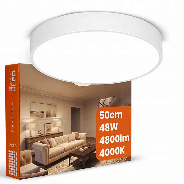 Stropní Svítidlo Nástěnný Led 50 cm Kulatý Bílý 48W 4800lm Teplý Moderní