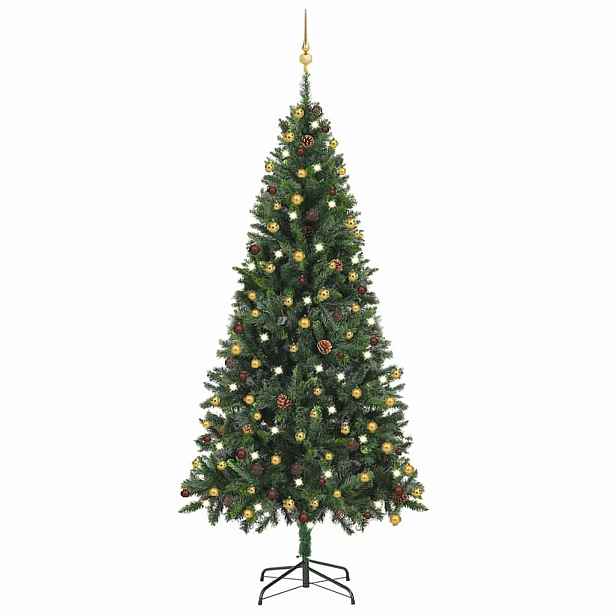 vidaXL Umělý vánoční stromek s LED a sadou koulí zelený 210 cm
