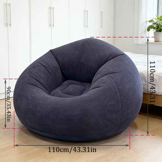TEMU 1 ks Extra velká nafukovací lenoška s fleecovou povrchovou úpravou, šedý PVC materiál, přenosná a skládací, ergonomický design, dostupná pro