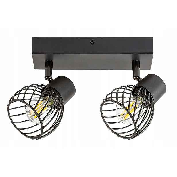 Stropní nástěnná lampa černá s drátěnými stínítky, 2 reflektory, 15 cm Rabalux