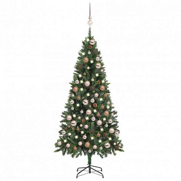 vidaXL Umělý vánoční stromek LED osvětlení sada koulí a šišky 180 cm