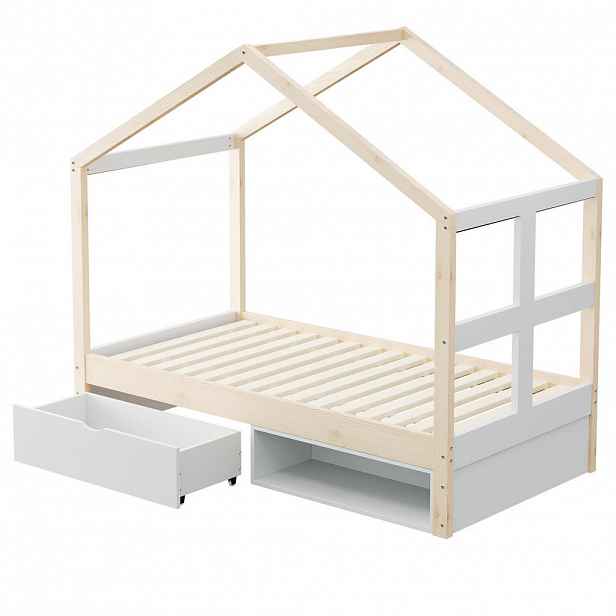 FLIEKS DŘEVĚNÁ POSTEL 90x190cm Pro Děti Zásuvka LED Dřevo