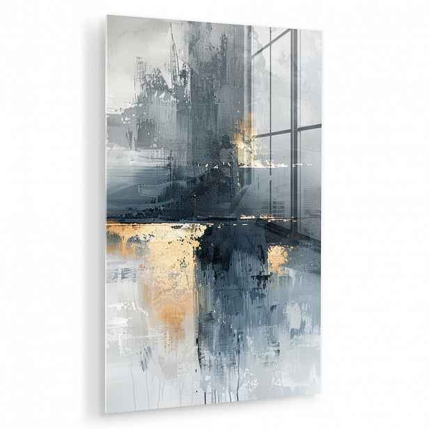 MuchoWow OBRAZ NA AKRYLOVÉM SKLE Umění - šedá - zlatá - abstraktní 40x60 cm