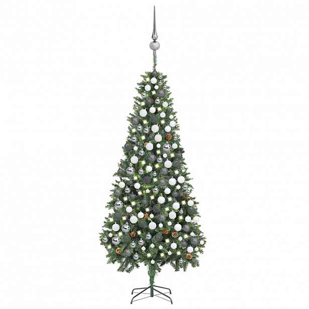 vidaXL Umělý vánoční stromek LED osvětlení sada koulí a šišky 210 cm