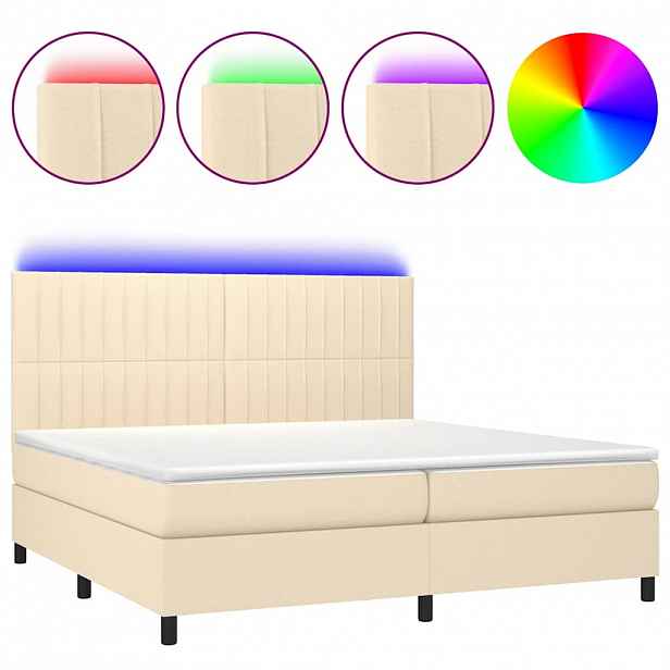 vidaXL Box spring postel s matrací a LED krémová 200x200 cm textil