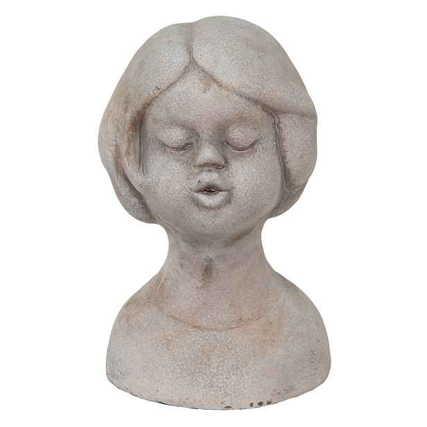 Šedá cementová dekorace busta dívky - 11*10*18 cm Clayre & Eef