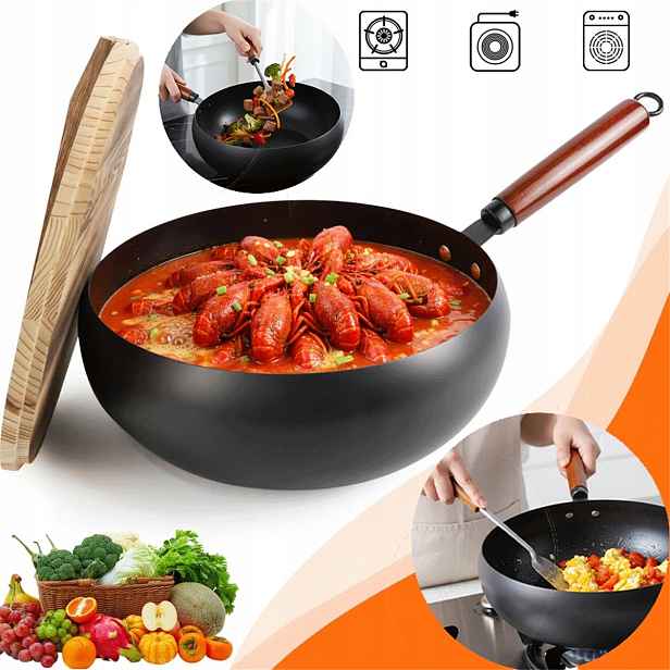 Sférický Litinový Hrnec O Průměru 28 CM S Dřevěnou Poklicí, Univerzální