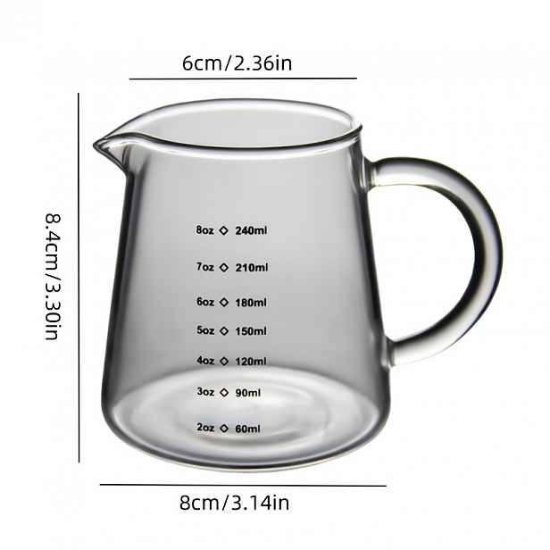 TEMU 1ks 150ml/240ml Plochý mléčný džbán, Nádoba na pečení, Zesílený skleněný hrnek na mléko, Odměrný šálek na kávu, Džbán z vysoce borokřemičitého