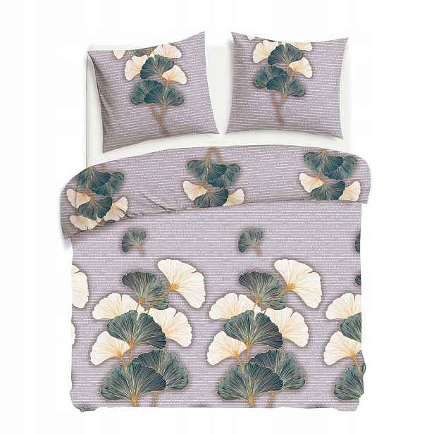 Povlečení flanelové 160x200 béžová, zelené listy ginkga Flanelove