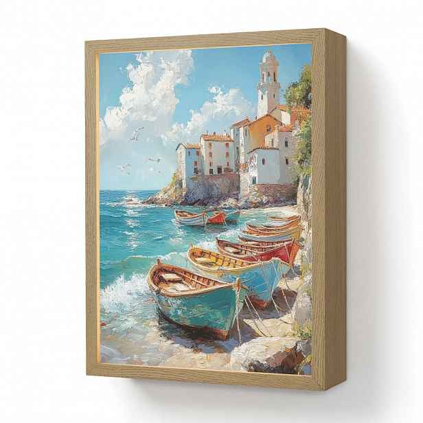 OnlyWow NÁSTĚNNÁ LAMPA S AKUMULÁTOREM Lodě - skály - moře - slunce 30x40 cm