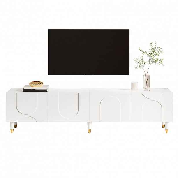 STILVORA TV STOLEK bílý s nohami z masivního dřeva, 180×40×50 cm, do obývacího pokoje