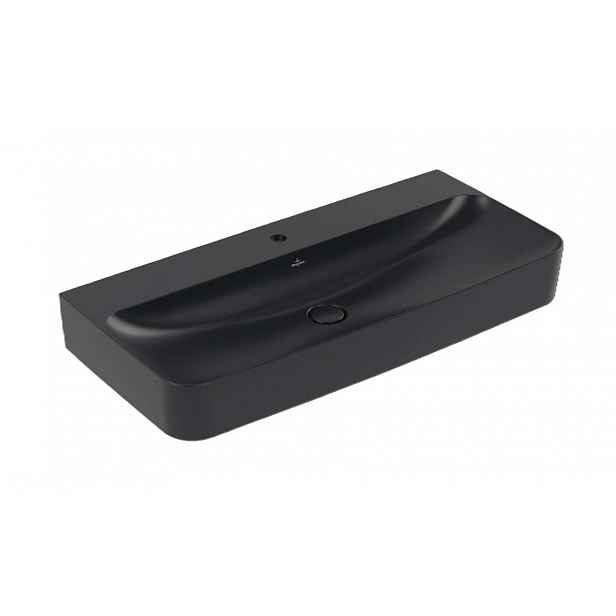 Villeroy & Boch Finion - Umyvadlo 100x47 cm, skrytý přepad, otvor pro baterii, CeramicPlus, Pure Black 41681BR7
