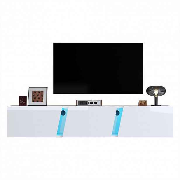 FLIEKS KOMODA POD TELEVIZI 180 cm Nástěnná Bílý Lesk LED 75 Zoll