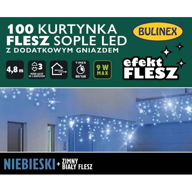 Lampičky Světelný závěs Bulinex 100 Led modrá blesk 5 m IP44