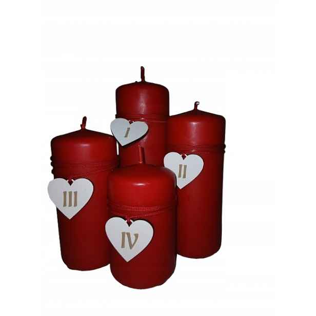 Sada adventních svíček s čísly 1,2,3,4 v matné červené barvě