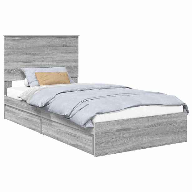vidaXL Postel s úložným prostorem se zásuvkou Šedá Sonoma 100 x 200 cm