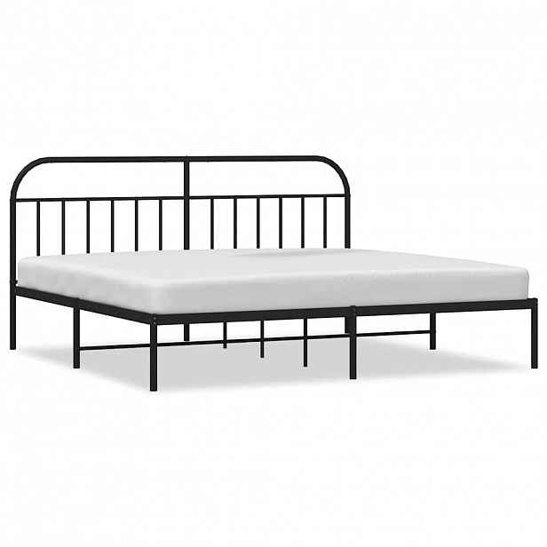 vidaXL Kovový rám postele s čelem černý 200 x 200 cm