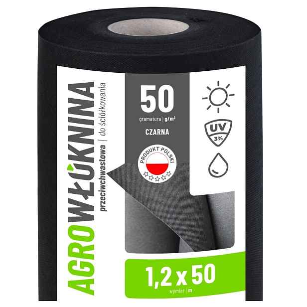 Hrubá Agrotextilie proti plevelům 50g Agrotkanina 1,2x50 m Černá na Plevel