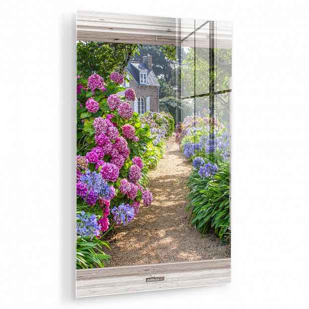MuchoWow OBRAZ NA AKRYLOVÉM SKLE Hortenzie - Průhledné - Květiny - Léto - Fialová - Cesta 60x90 cm