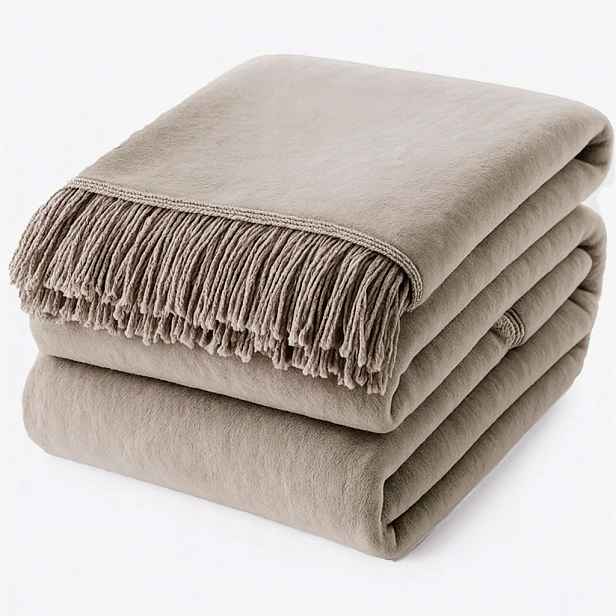 Deka Přehoz Moca Design 150x200 Bavlna Akryl Třásně Pled Taupe