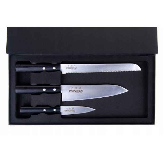 Sada 3 nožů Masahiro Sankei 358 chef 18 bread 21 paring 9 cm MBS-26