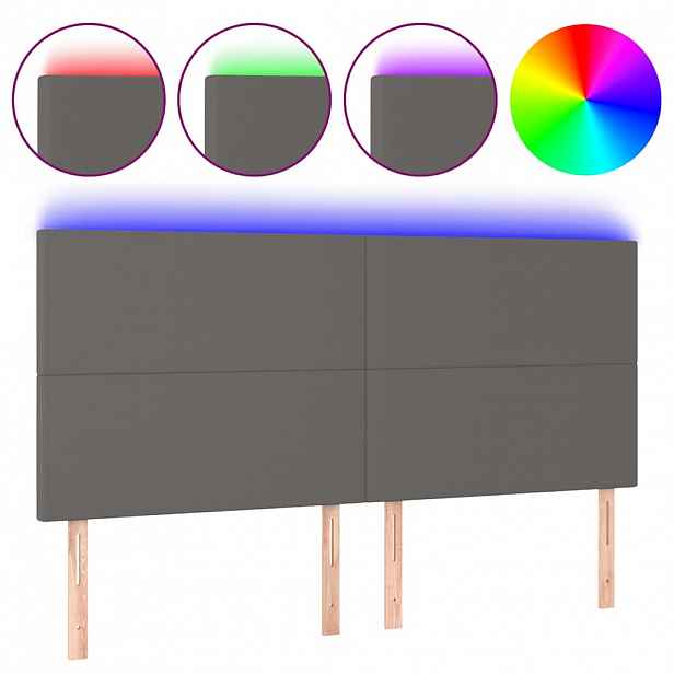 vidaXL Čelo postele s LED šedé 180x5x118/128 cm umělá kůže