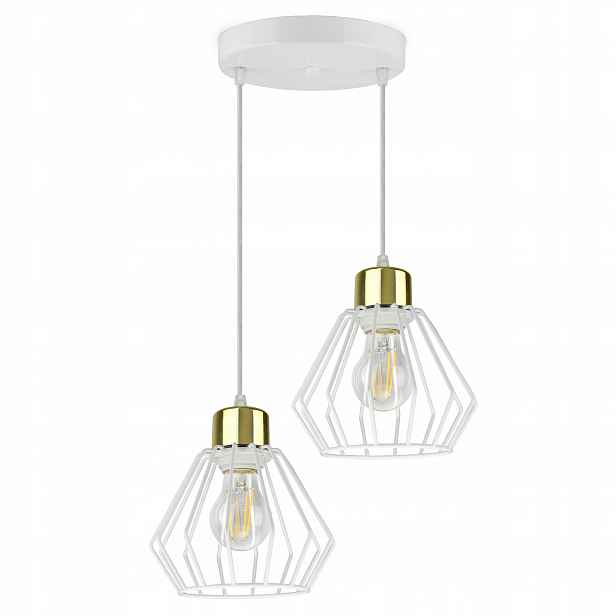 Závěsná lampa Lustr Loft Drátěná Bílá Zlatá