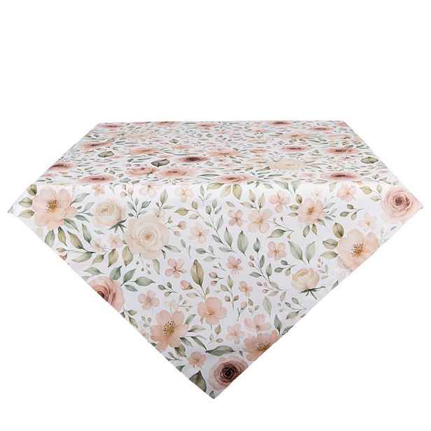 Bílý bavlněný ubrus s růžemi Soft Romantic Blush - 100*100 cm Clayre & Eef