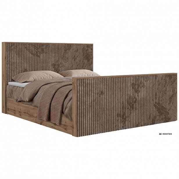 MKS KONTINENTÁLNÍ POSTEL WOOD DUO 140/200 - Hnědá Manšestr - Topper T25 - H3