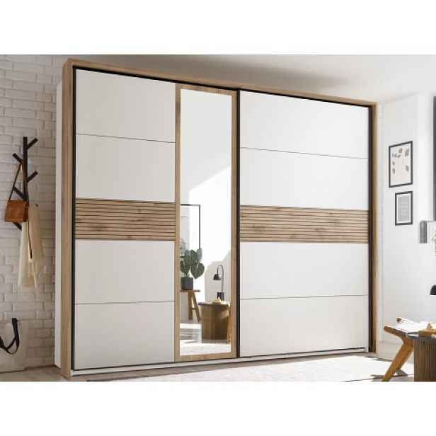 Šatní skříň se zrcadlem Daria, 270 cm, dub/bílá