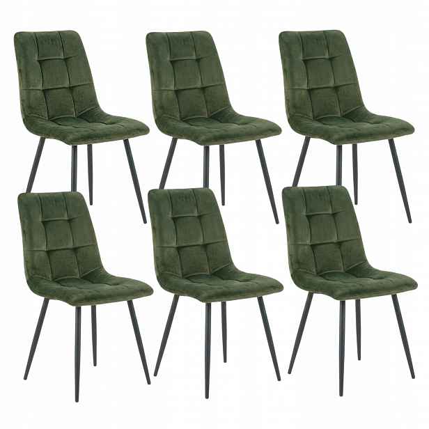 Velurové židle Velvet Čalouněné prošívané zelené Loft Glamour Set 6