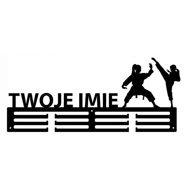 Věšák držák na medaile háček Jméno libovolné nápis logo Černý Karate