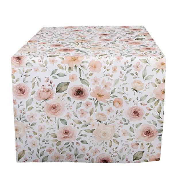 Bílý bavlněný běhoun s růžemi Soft Romantic Blush - 50*140 cm Clayre & Eef