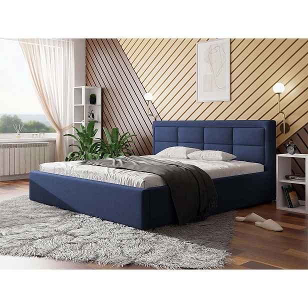 Manželská postel s úložným prostorem a roštem 180x200 PALIGEN 2 - tmavá modrá