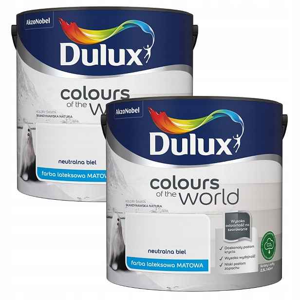 Set Dulux Barvy Světa 2x2,5L Barva Latexová Emulze Neutrální Bílá 5L