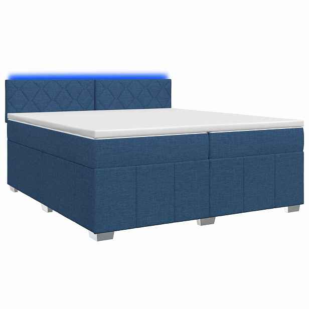 vidaXL Postel boxspring s matrací s čelo Modrá 200 x 200 cm Textil