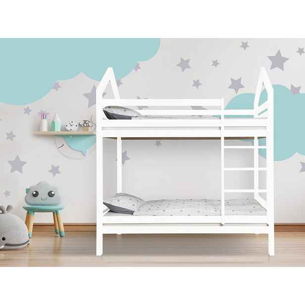 ELIS DESIGN Domečková postel patrová s volitelnou zábranou bílá rozměr lůžka: 80 x 160 cm, šuplík, nožičky: s nožičkami, bez šuplíku, Zábrany: Přední