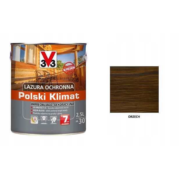 Lazura V33 Polský Klima 7 let 2,5 L impregnační Ořech satén