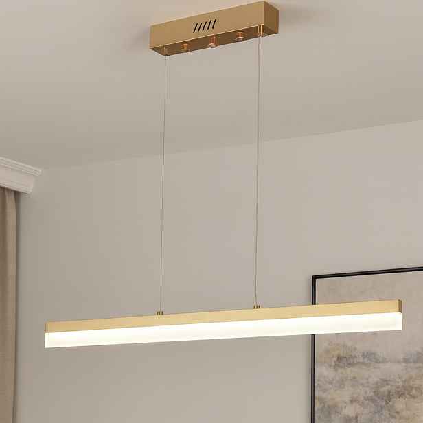 Stropní Svítidlo moderní závěsná Led Lustr Dálkový Ovladač 30W 80cm zlatý nad stůl
