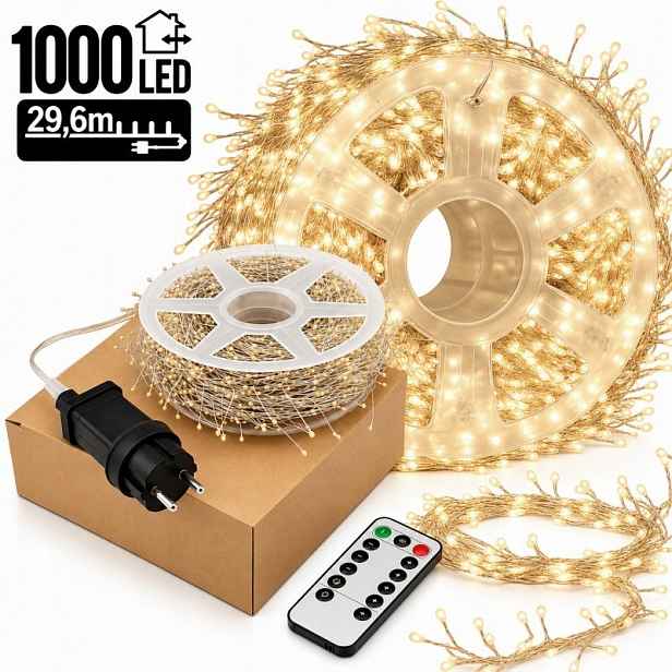 Venkovní/vnitřní vánoční osvětlení na stromeček micro Led 1000 Led 29,6 m, teplá bílá barva