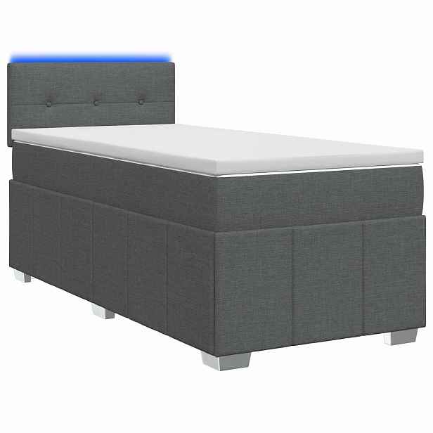 vidaXL Box spring postel s matrací a LED Tmavě šedá 90 x 190 cm Textil