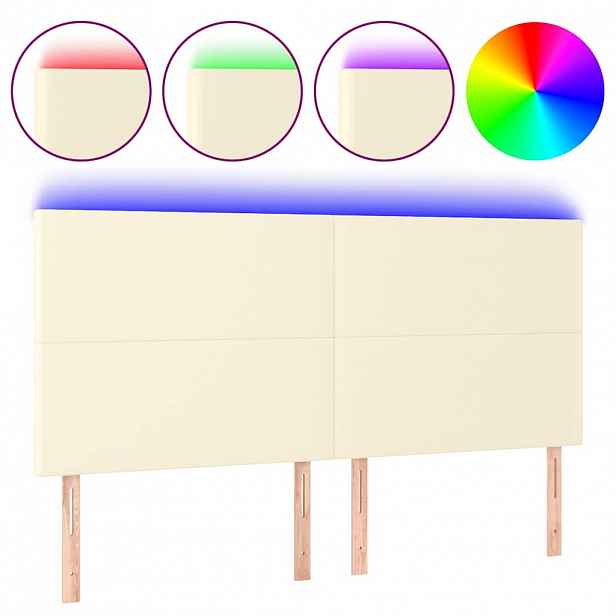 vidaXL Čelo postele s LED krémové 200x5x118/128 cm umělá kůže
