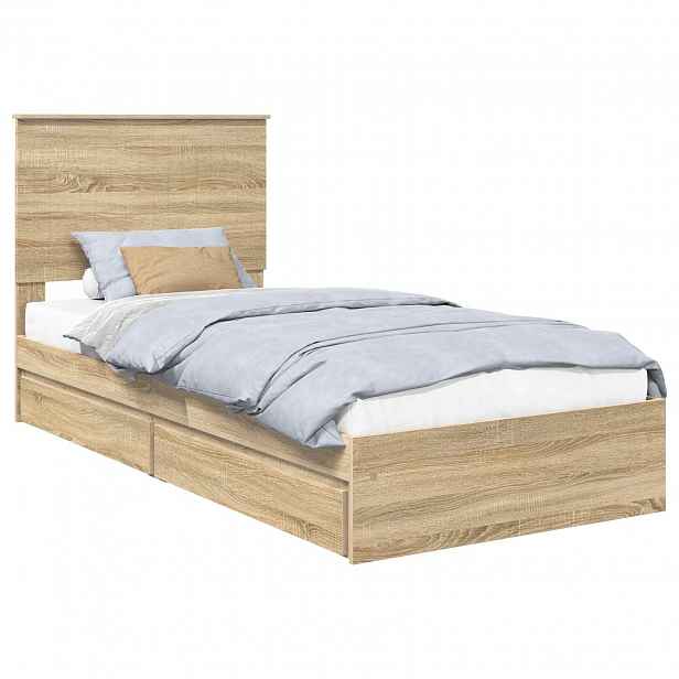 vidaXL Postel s úložným prostorem se zásuvkou Sonoma dub 90 x 190 cm