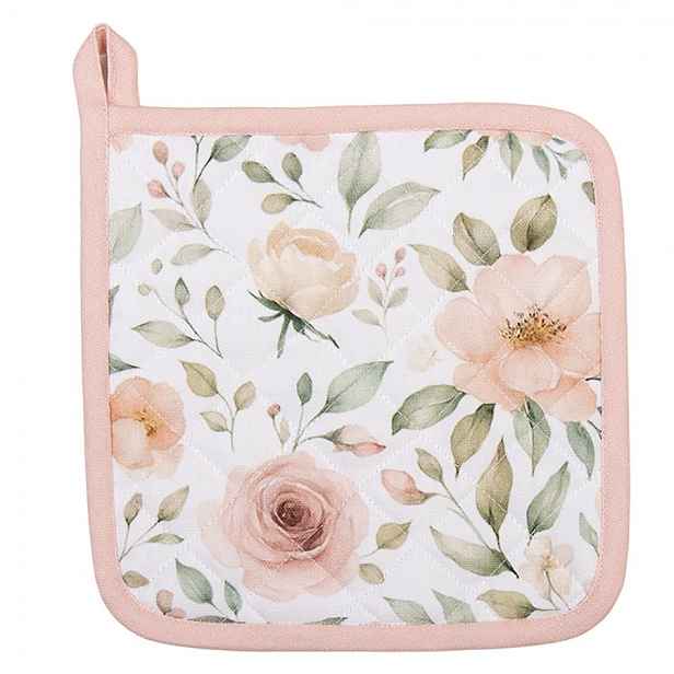 Bílá bavlněná chňapka - podložka s růžemi Soft Romantic Blush - 20*20 cm Clayre & Eef