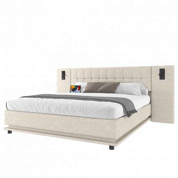 FLIEKS ČALOUNĚNÁ POSTEL 180x200cm Len LED USB Béžová
